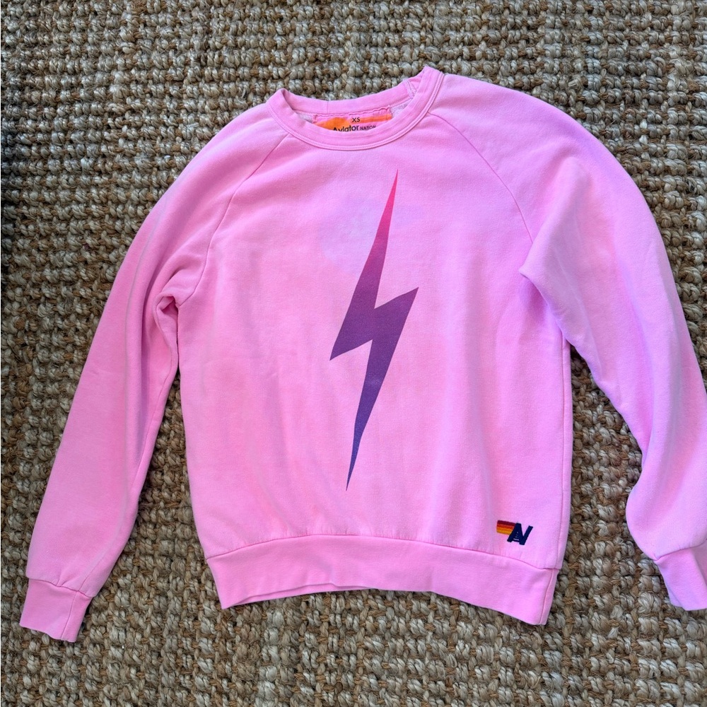 Aviator Nation Pink Lightning Bolt Crewneck Sweatshirt